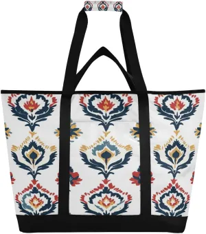 Ethnic Prints Reusable Insulated Lunchbox Cooler Bag, Leakproof Kitchen Grocery Bag Collapsible Portable Cooler Tote Bag for Picnic, Camping, Office, Travel