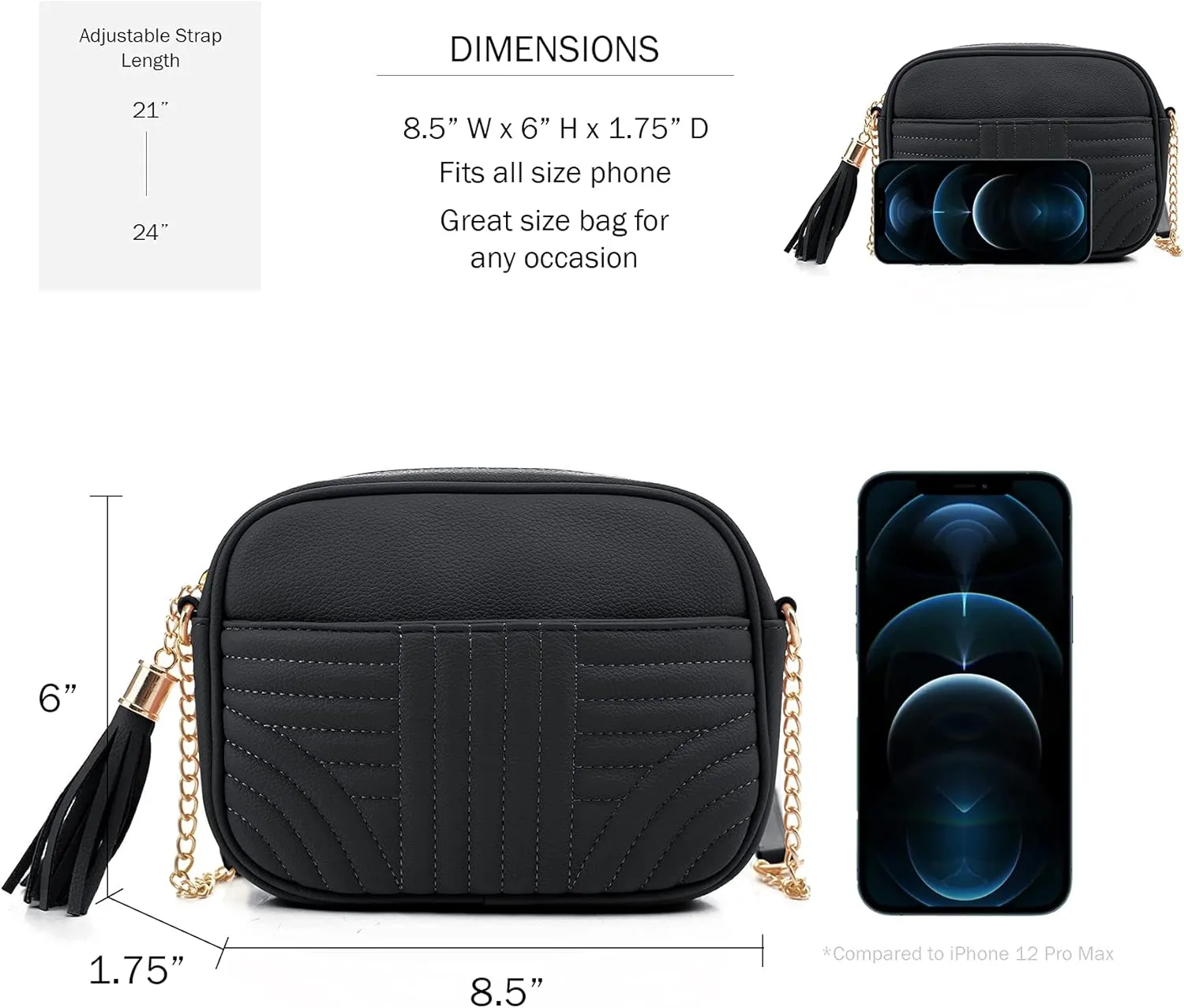 EVVE Quilted Crossbody Bags for Women - Stylish Camera Bag with Tassel - Lightweight Medium Size Shoulder Purse