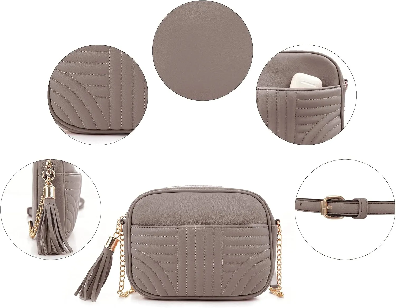 EVVE Quilted Crossbody Bags for Women - Stylish Camera Bag with Tassel - Lightweight Medium Size Shoulder Purse