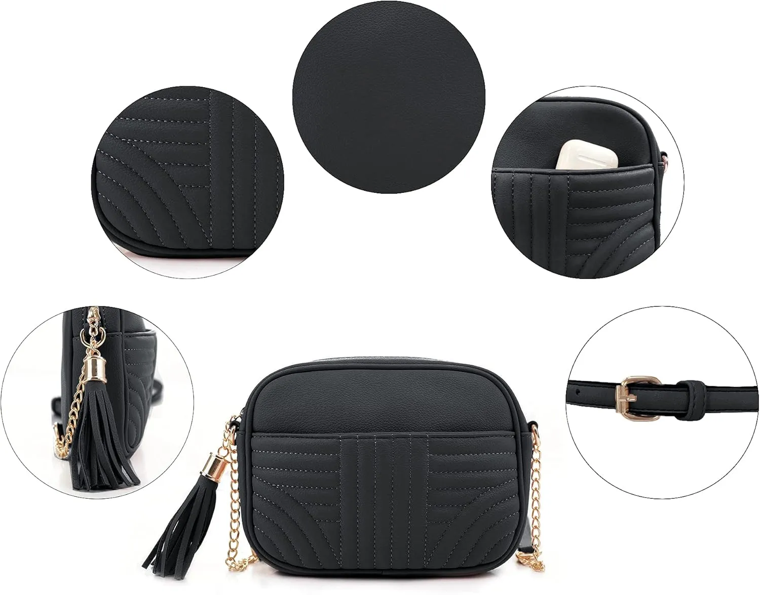 EVVE Quilted Crossbody Bags for Women - Stylish Camera Bag with Tassel - Lightweight Medium Size Shoulder Purse