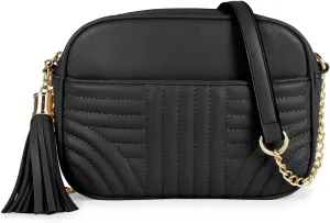 EVVE Quilted Crossbody Bags for Women - Stylish Camera Bag with Tassel - Lightweight Medium Size Shoulder Purse