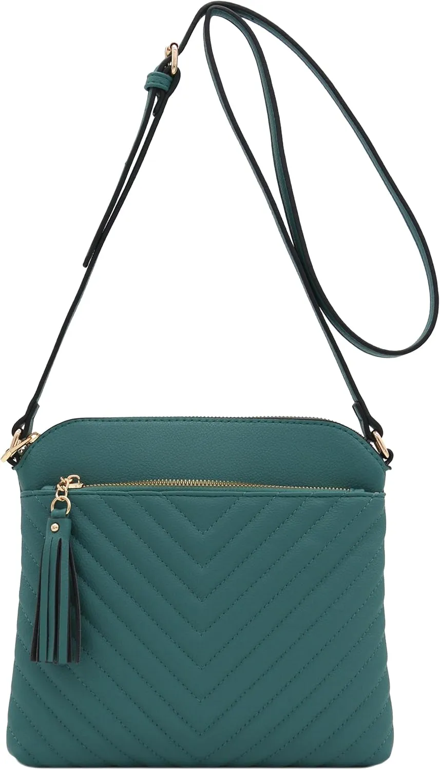 FashionPuzzle Chevron Quilted Medium Crossbody Bag with Tassel Accent