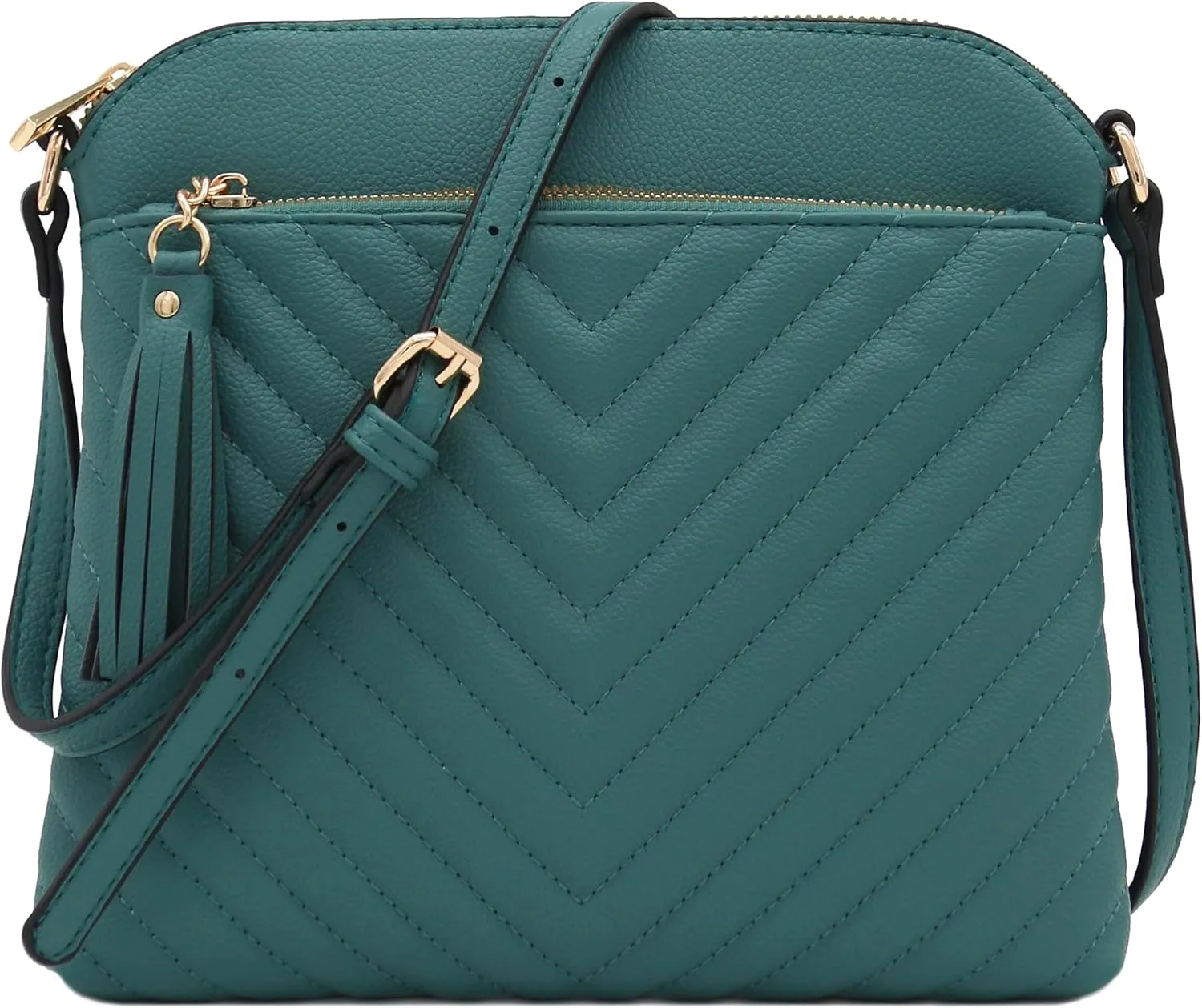 FashionPuzzle Chevron Quilted Medium Crossbody Bag with Tassel Accent