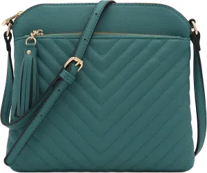 FashionPuzzle Chevron Quilted Medium Crossbody Bag with Tassel Accent