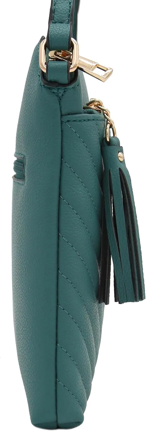 FashionPuzzle Chevron Quilted Medium Crossbody Bag with Tassel Accent