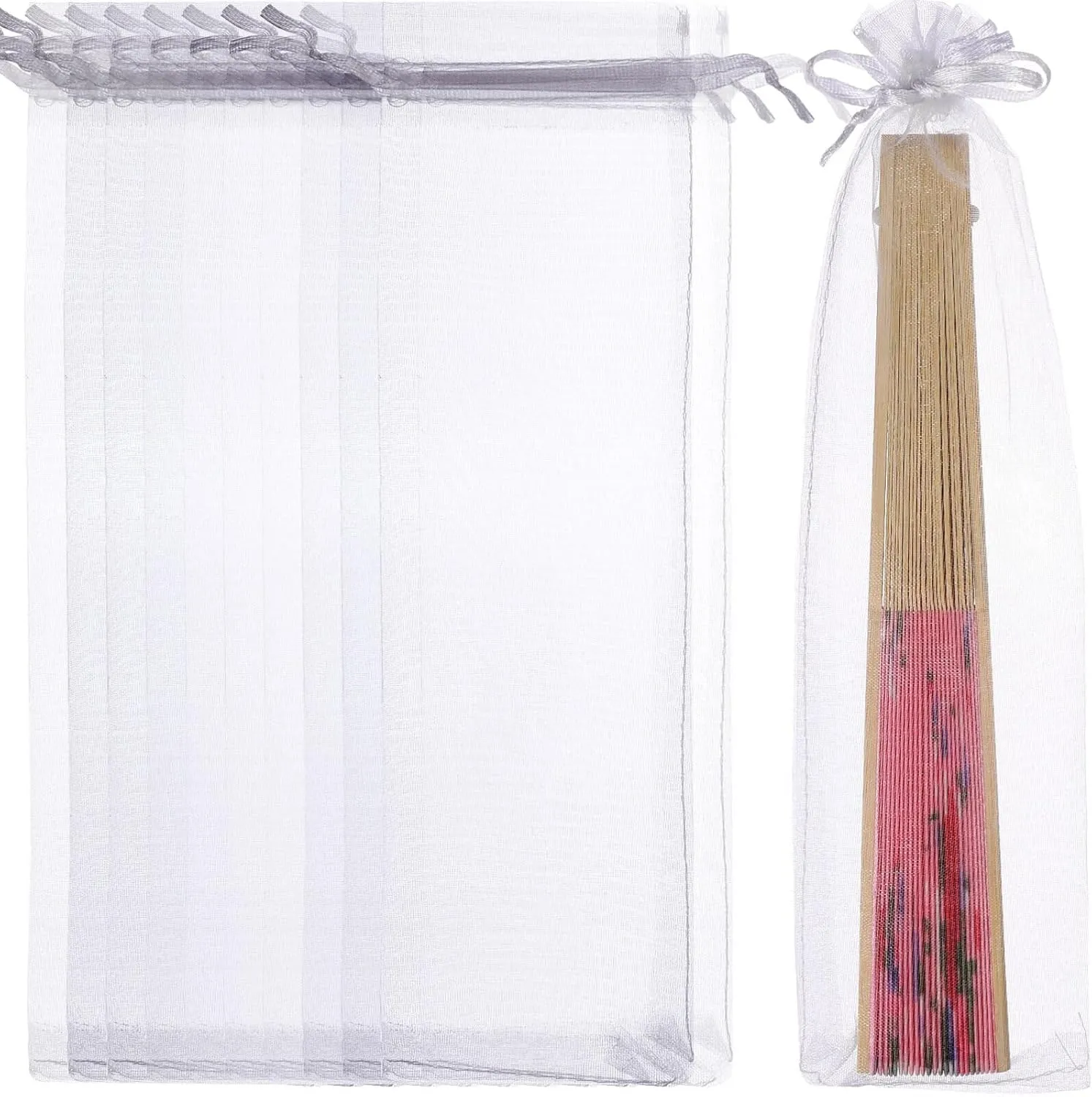 Favor Bags 150pcs Drawstring Organza Hand Fan Bags,White Organza Bags for Candy Jewelry Party Wedding Favor Drawstring Pouch Bags Jewelry Bags