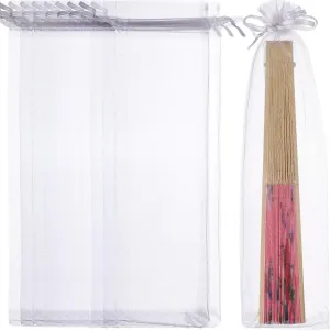 Favor Bags 150pcs Drawstring Organza Hand Fan Bags,White Organza Bags for Candy Jewelry Party Wedding Favor Drawstring Pouch Bags Jewelry Bags