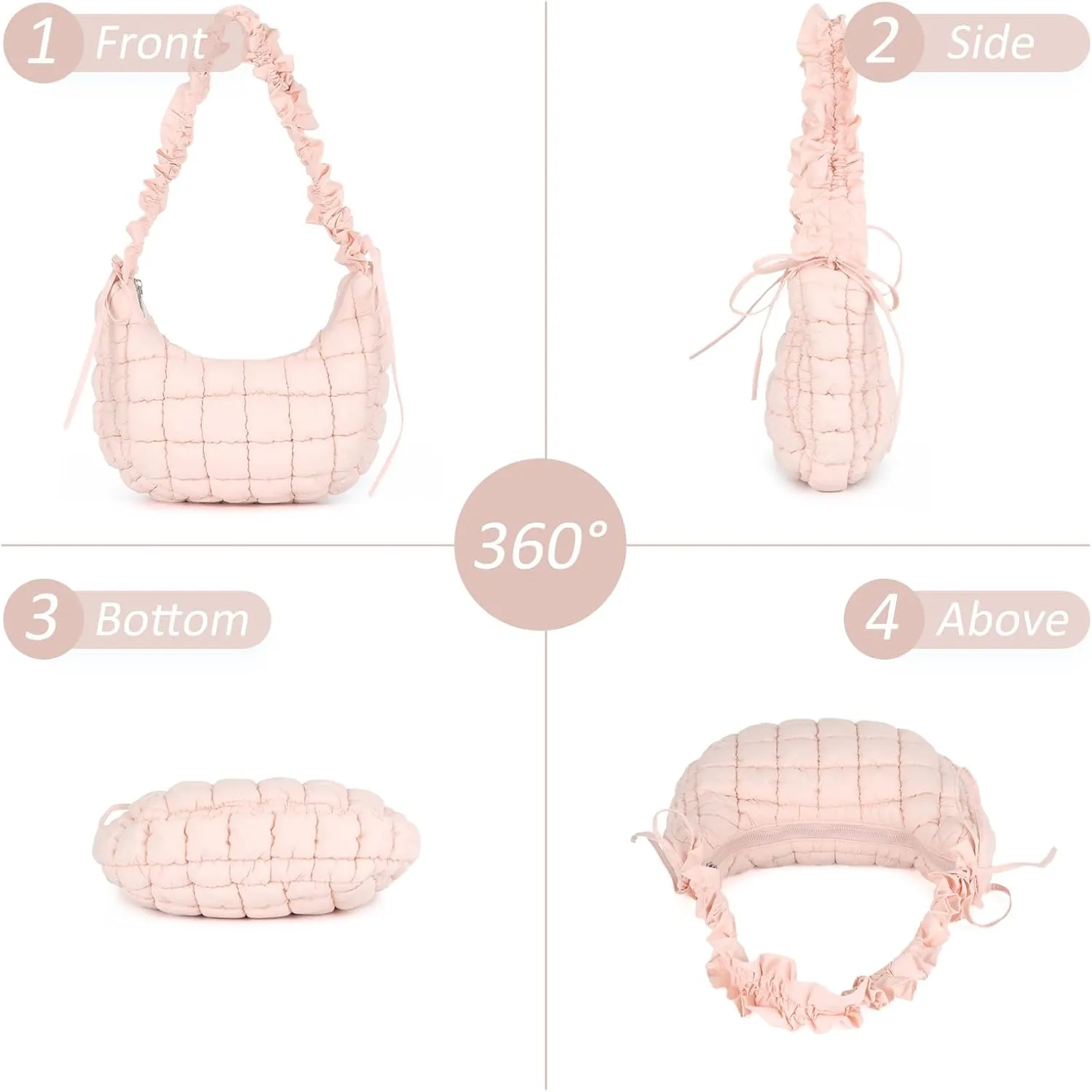 Fecialy Quilted Puffer Tote Bag Women Quilted Crossbody Bag Puffer Dumpling Shoulder Bag Lightweight Padding Hobo Bag