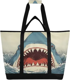Fierce Sharks Reusable Insulated Lunchbox Cooler Bag, Leakproof Kitchen Grocery Bag Collapsible Portable Cooler Tote Bag for Picnic, Camping, Office, Travel