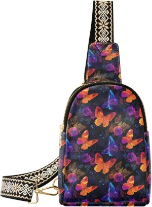 Fire Red Butterfly Mini Crossbody Bag with Full-Print PU Leather Fashion Waist Pack with Adjustable Strap & Card Holder Great for Hiking Fishing Beach Travel & More