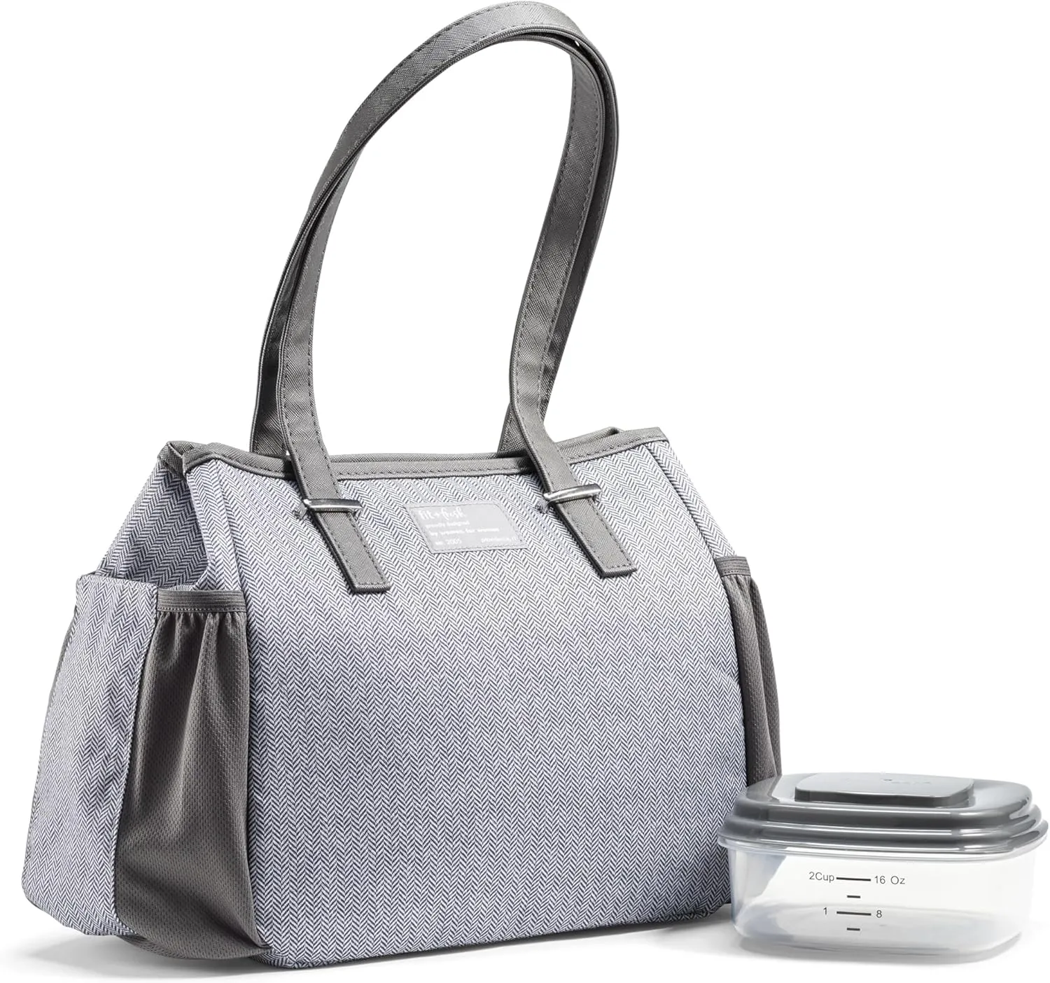 Fit & Fresh Insulated Lunch Bag for Women, Large Lunch Box With Container, Stain-Resistant, Lightweight, for Work - Copley Kit, Gray Tweed