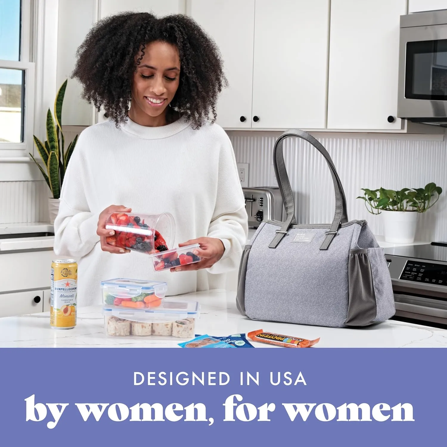 Fit & Fresh Insulated Lunch Bag for Women, Large Lunch Box With Container, Stain-Resistant, Lightweight, for Work - Copley Kit, Gray Tweed