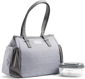 Fit & Fresh Insulated Lunch Bag for Women, Large Lunch Box With Container, Stain-Resistant, Lightweight, for Work - Copley Kit, Gray Tweed