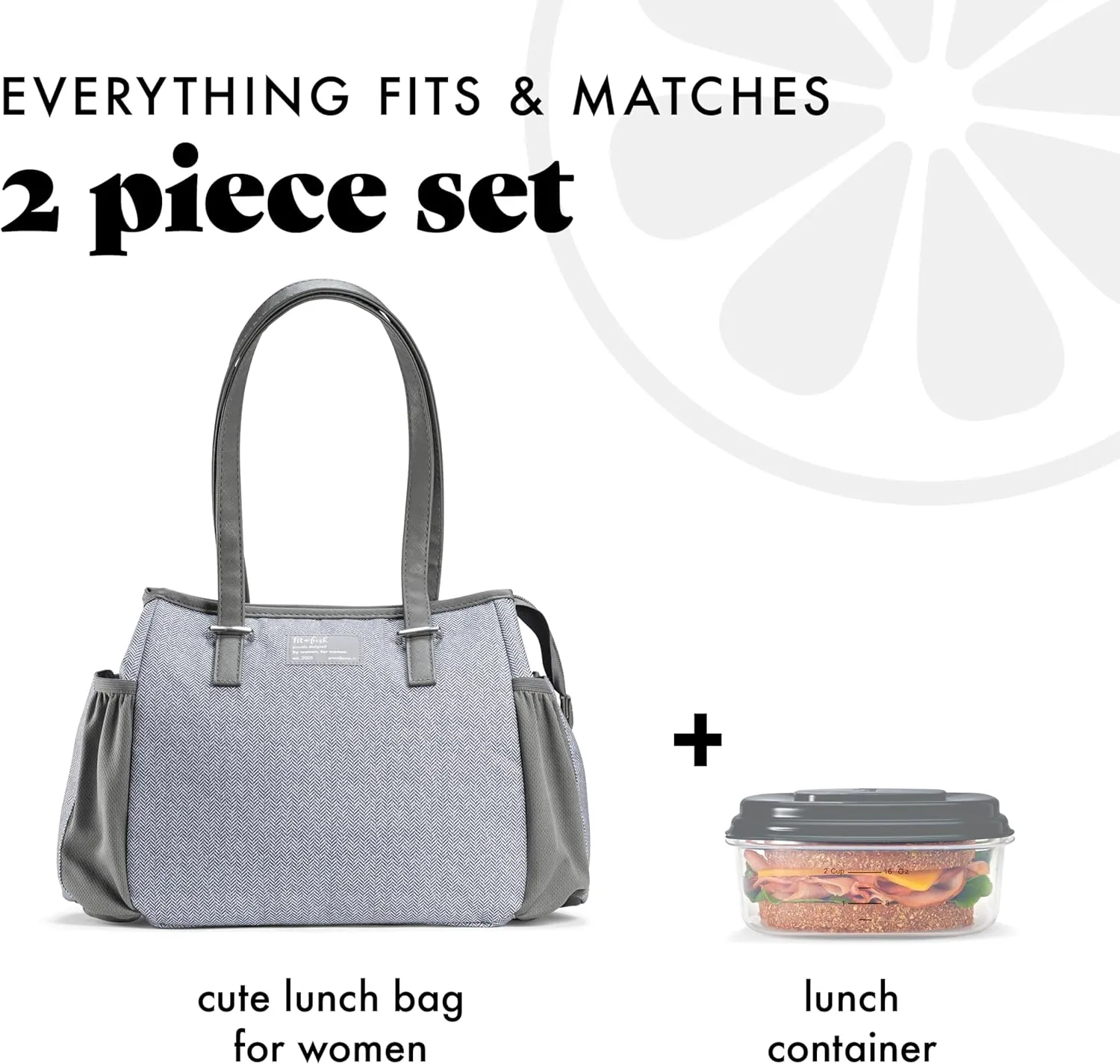 Fit & Fresh Insulated Lunch Bag for Women, Large Lunch Box With Container, Stain-Resistant, Lightweight, for Work - Copley Kit, Gray Tweed