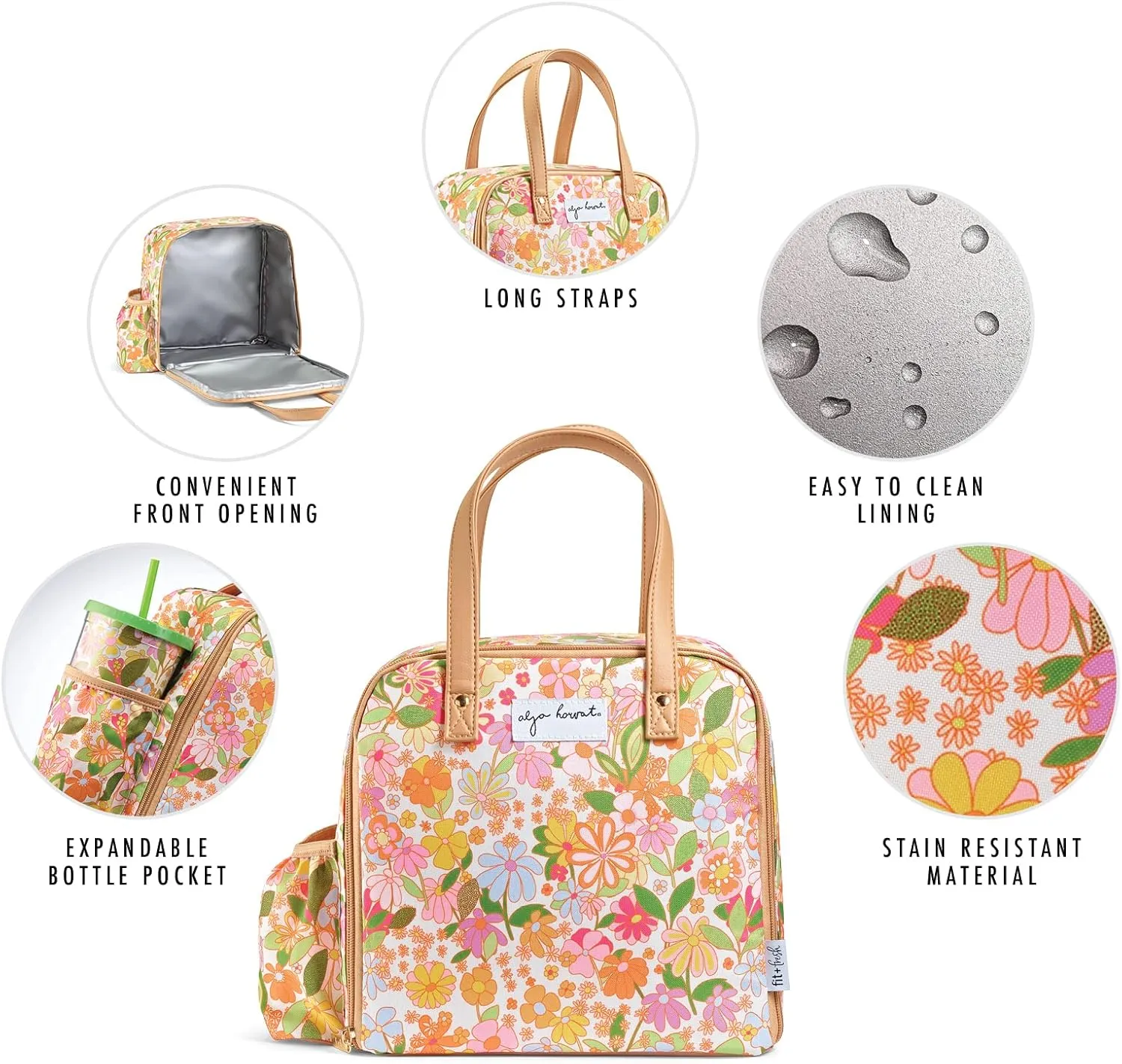 Fit & Fresh Lunch Bag For Women, Insulated Womens Lunch Bag For Work, Leakproof & Stain-Resistant Large Lunch Box For Women With Containers, Tumbler & Ice Pack Zipper Closure Wichita Bag Groovy Floral