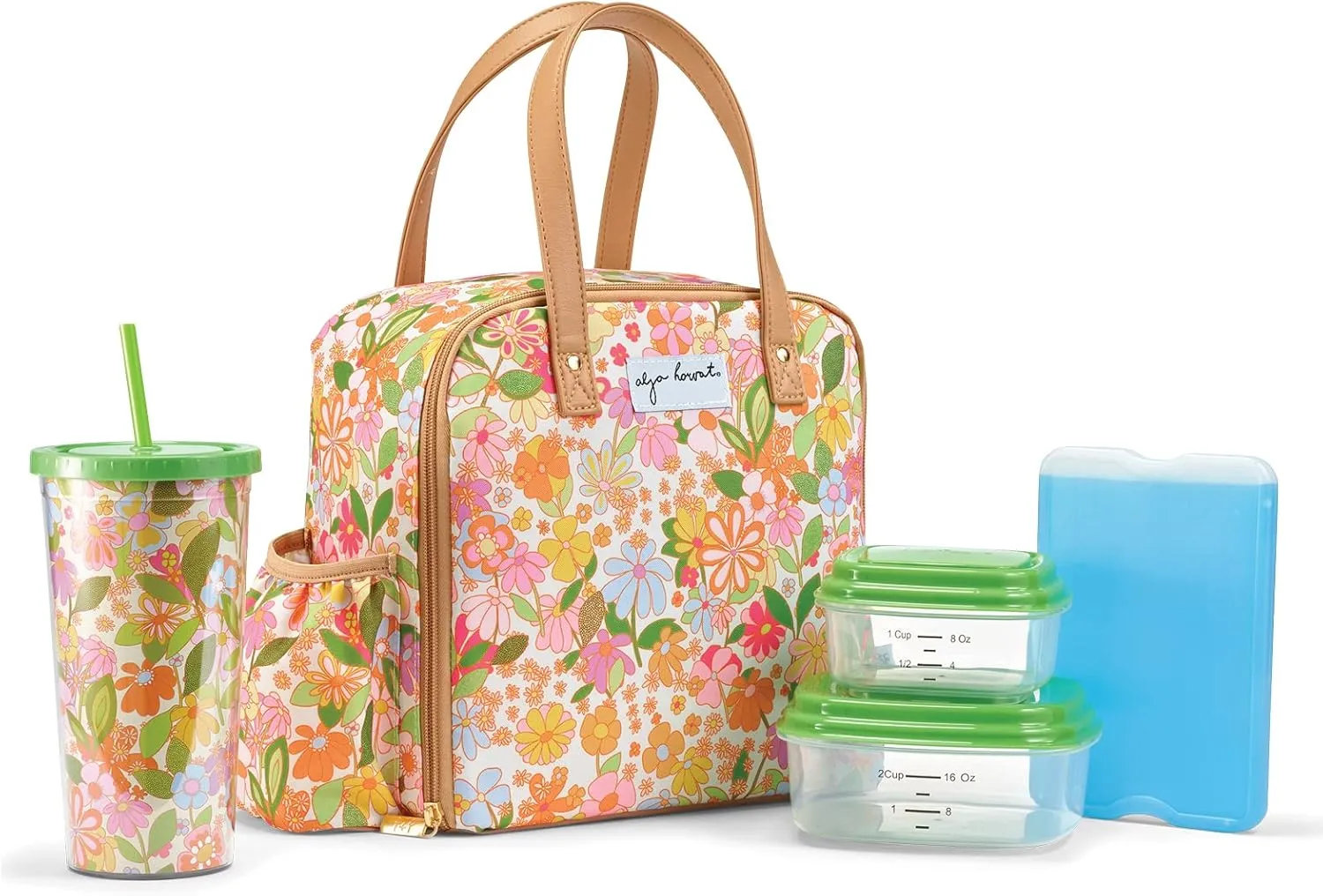 Fit & Fresh Lunch Bag For Women, Insulated Womens Lunch Bag For Work, Leakproof & Stain-Resistant Large Lunch Box For Women With Containers, Tumbler & Ice Pack Zipper Closure Wichita Bag Groovy Floral