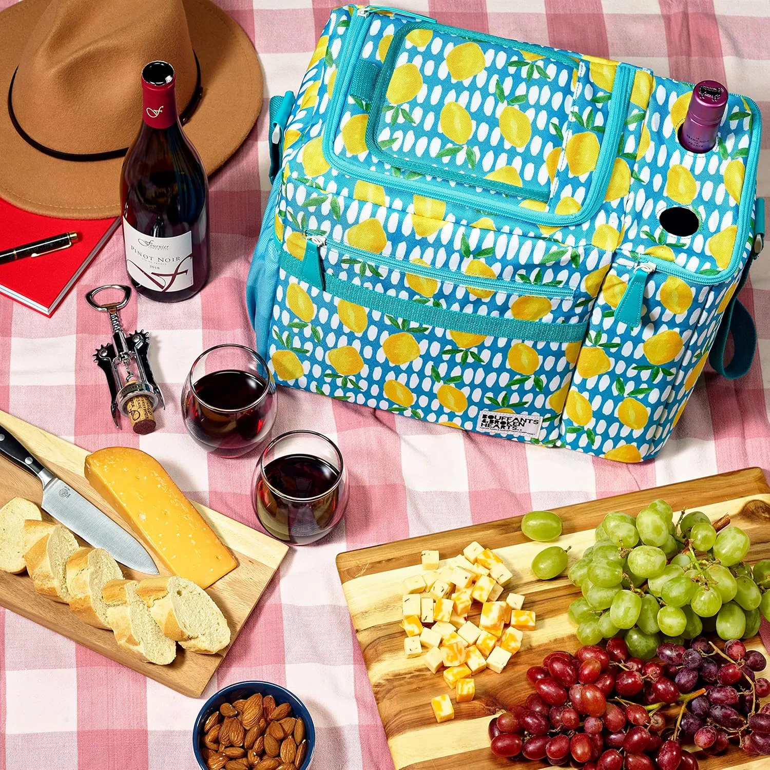 Fit & Fresh Soft Cooler - Insulated Waterproof Wine Carrier, 24 Can Large Soft Sided Cooler for Men and Women, 2 Bottle Wine Holder Tote Bag for Travel, Beach Cooler