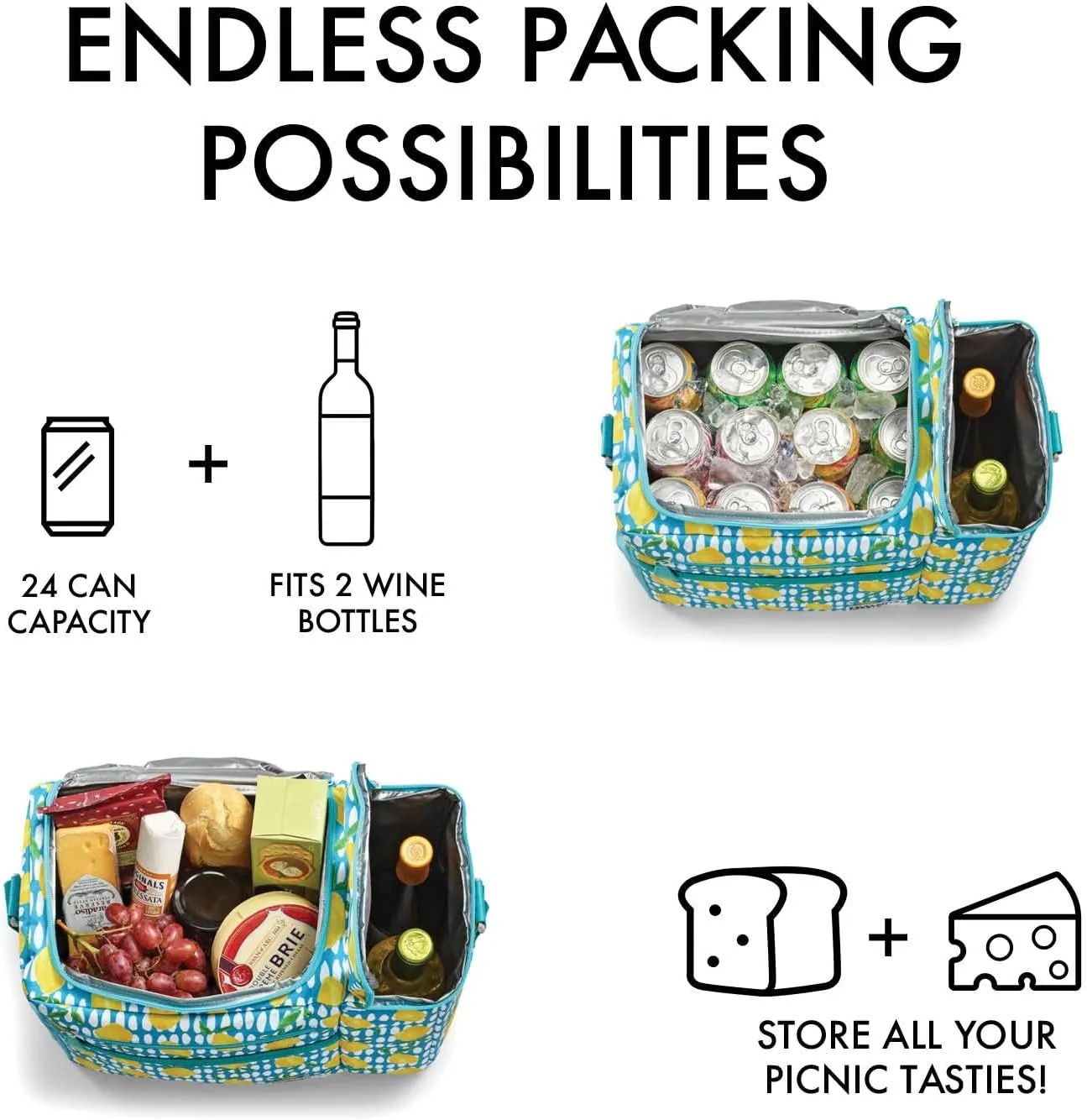 Fit & Fresh Soft Cooler - Insulated Waterproof Wine Carrier, 24 Can Large Soft Sided Cooler for Men and Women, 2 Bottle Wine Holder Tote Bag for Travel, Beach Cooler