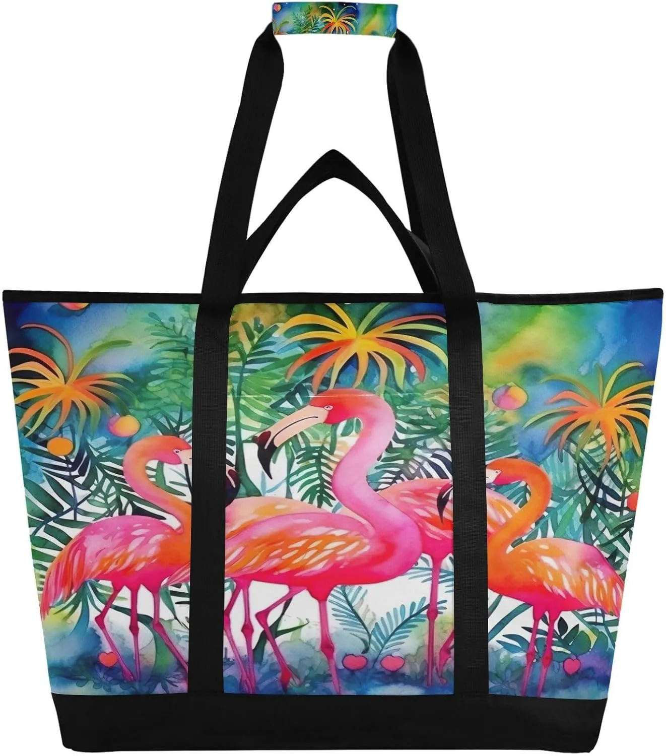 Flamingos Palm Reusable Insulated Lunchbox Cooler Bag, Leakproof Kitchen Grocery Bag Collapsible Portable Cooler Tote Bag for Picnic, Camping, Office, Travel