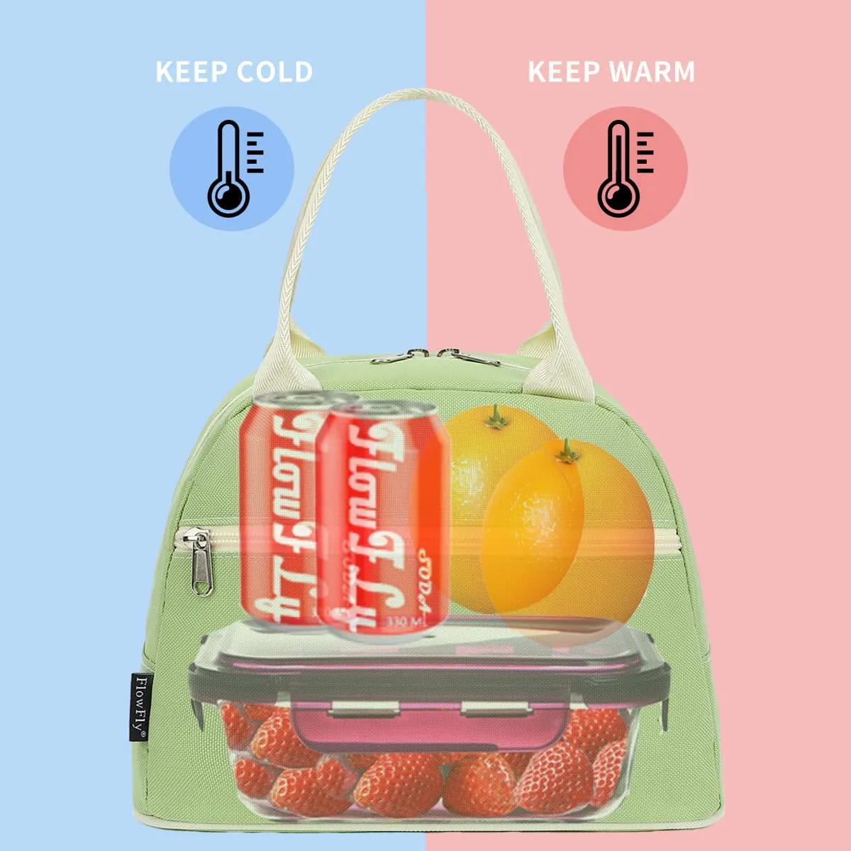 FlowFly Lunch Bag Tote Bag Lunch Organizer Lunch Holder Insulated Lunch Cooler Bag for Women/Men, Prairie Green