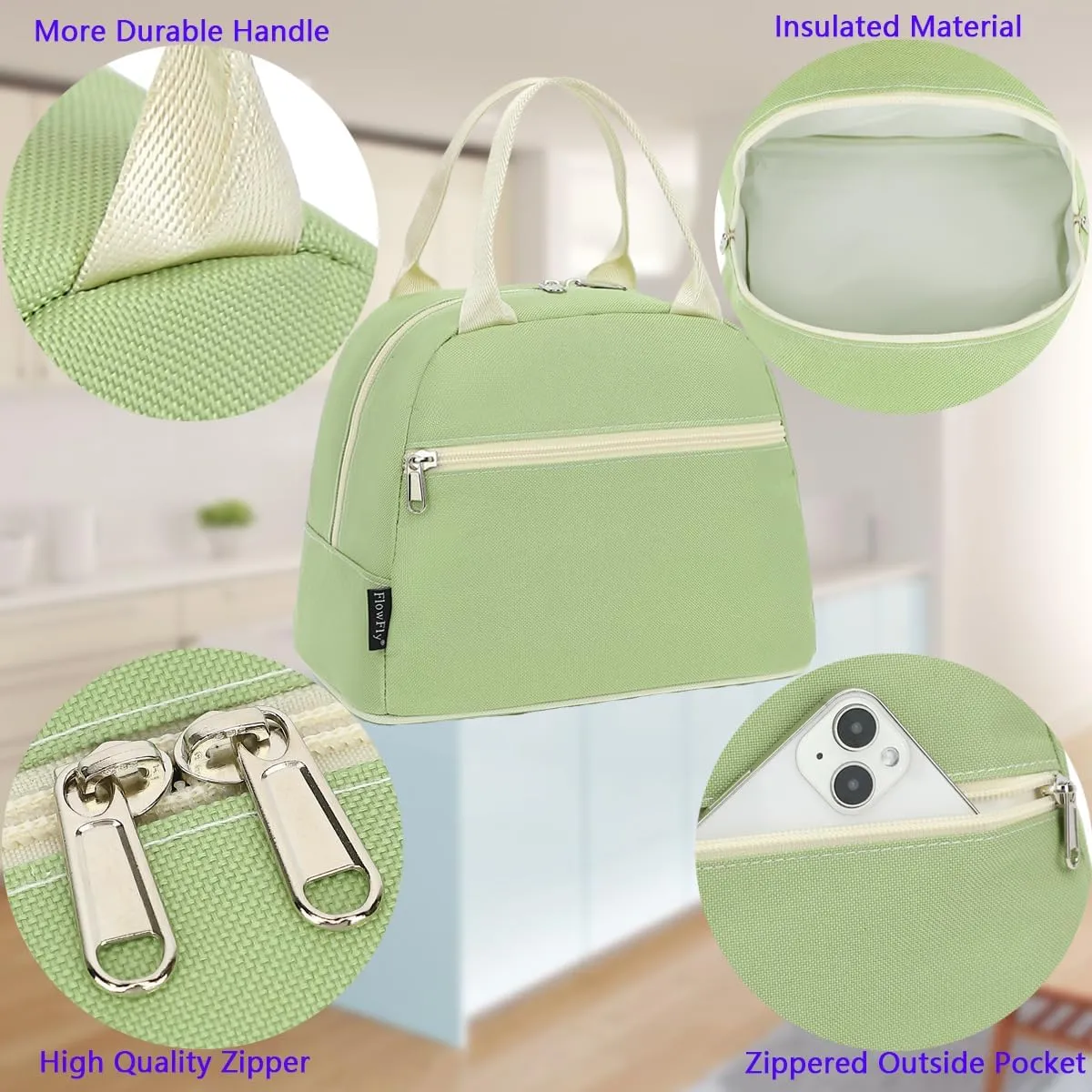 FlowFly Lunch Bag Tote Bag Lunch Organizer Lunch Holder Insulated Lunch Cooler Bag for Women/Men, Prairie Green