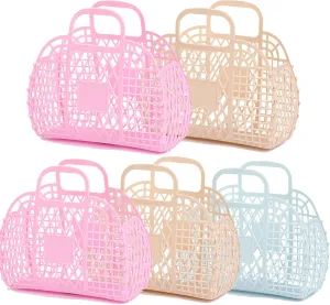 Flycalf Jelly Purse Bag Set of 5 for Girls Boys Portable Handbag Retro Style Reusable Baby Shower Tote Pool Boat Storage