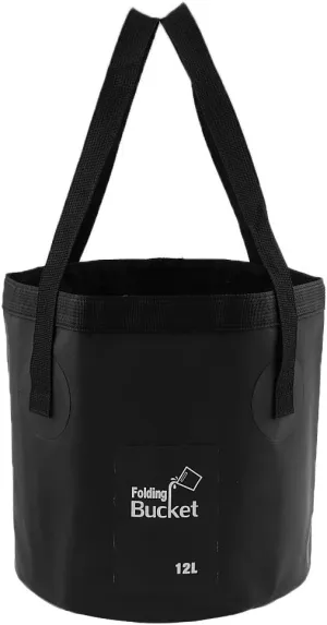 Folding Bucket Collapsible Water Carrier Bag Pot Camping Caravan Fishing Outdoor - Black, 12L