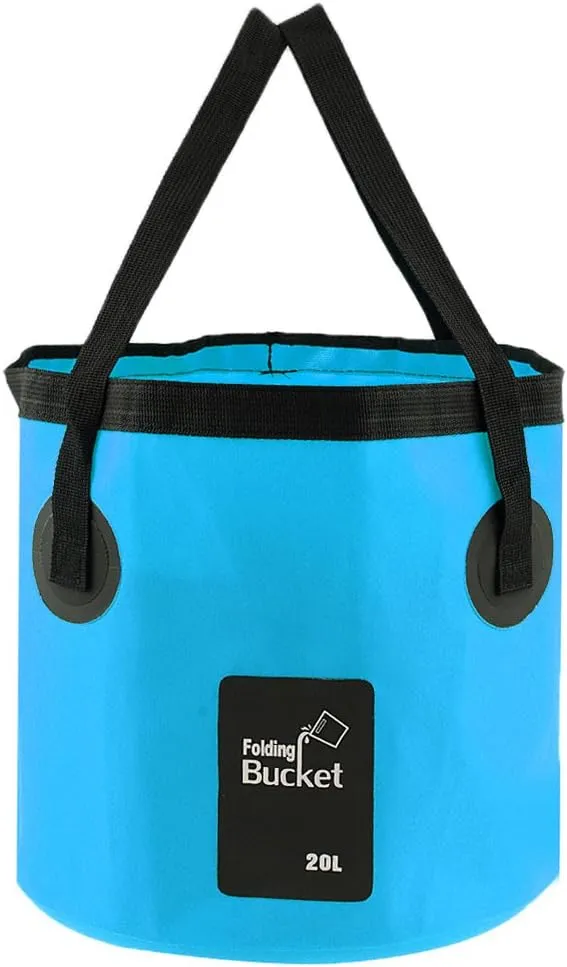 Folding Bucket Collapsible Water Carrier Bag Pot Camping Caravan Fishing Outdoor - Sky blue, 20L