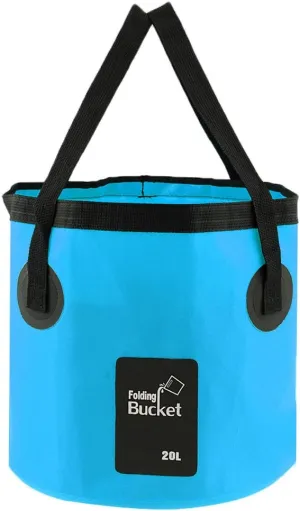 Folding Bucket Collapsible Water Carrier Bag Pot Camping Caravan Fishing Outdoor - Sky blue, 20L