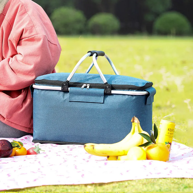 Folding Picnic Cooler Basket - Portable Insulated Tote