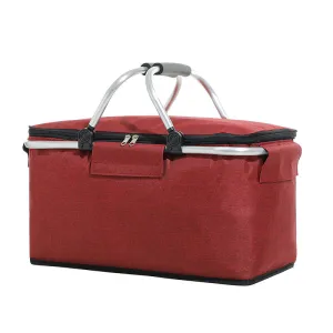 Folding Picnic Cooler Basket - Portable Insulated Tote
