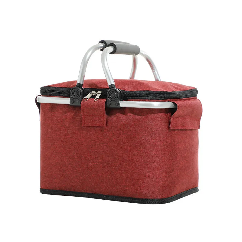 Folding Picnic Cooler Basket - Portable Insulated Tote