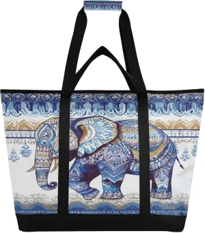 Folk Elephant Reusable Insulated Lunchbox Cooler Bag, Leakproof Kitchen Grocery Bag Collapsible Portable Cooler Tote Bag for Picnic, Camping, Office, Travel