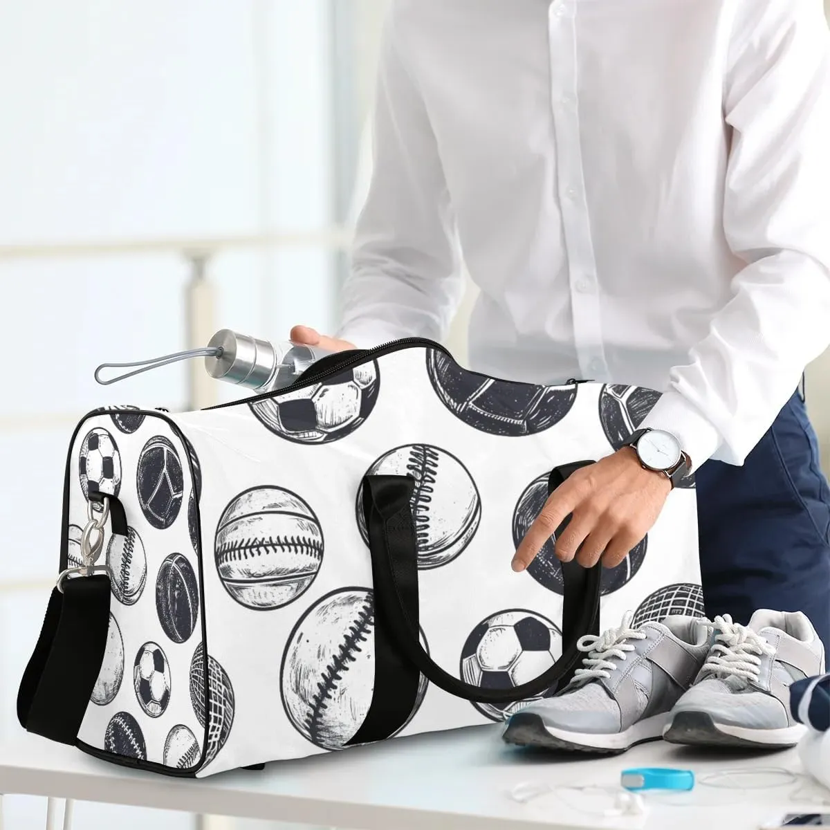 Football Basketball Baseball Travel Duffel Bag for Women Men Waterproof Foldable Overnight Weekender Bag Large Capacity Sports Gym Bag