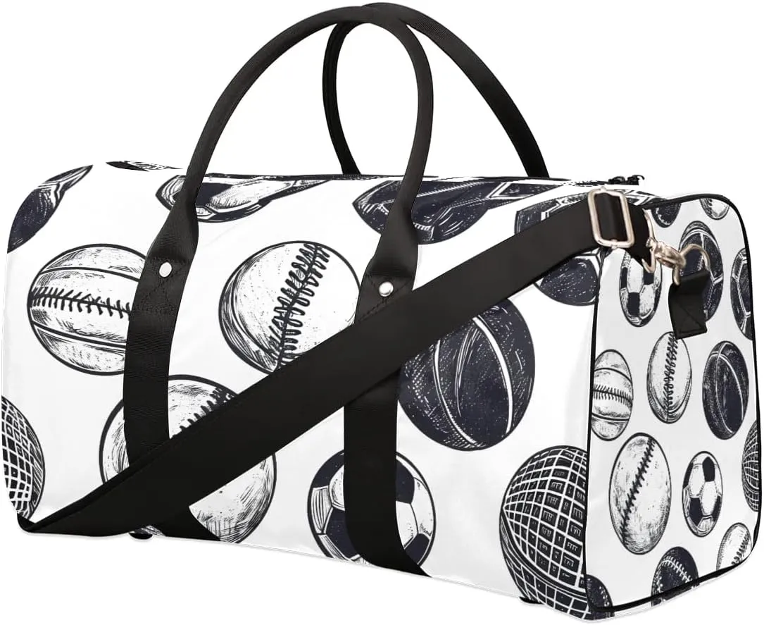 Football Basketball Baseball Travel Duffel Bag for Women Men Waterproof Foldable Overnight Weekender Bag Large Capacity Sports Gym Bag