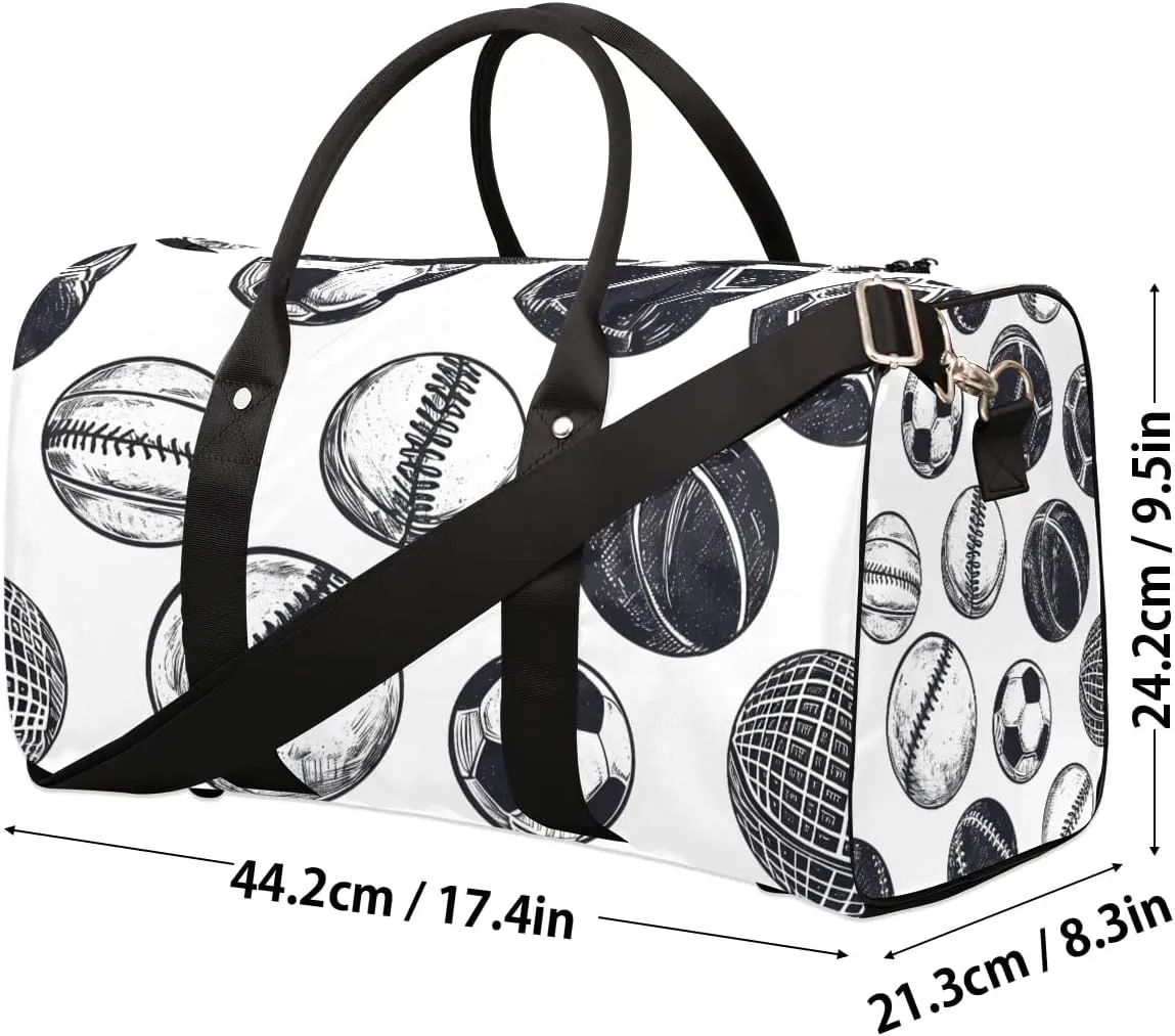 Football Basketball Baseball Travel Duffel Bag for Women Men Waterproof Foldable Overnight Weekender Bag Large Capacity Sports Gym Bag