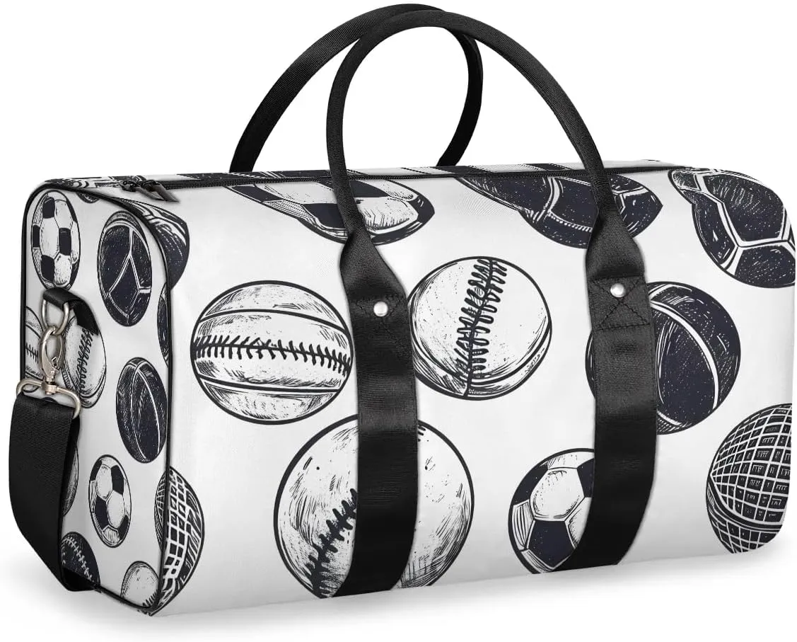 Football Basketball Baseball Travel Duffel Bag for Women Men Waterproof Foldable Overnight Weekender Bag Large Capacity Sports Gym Bag