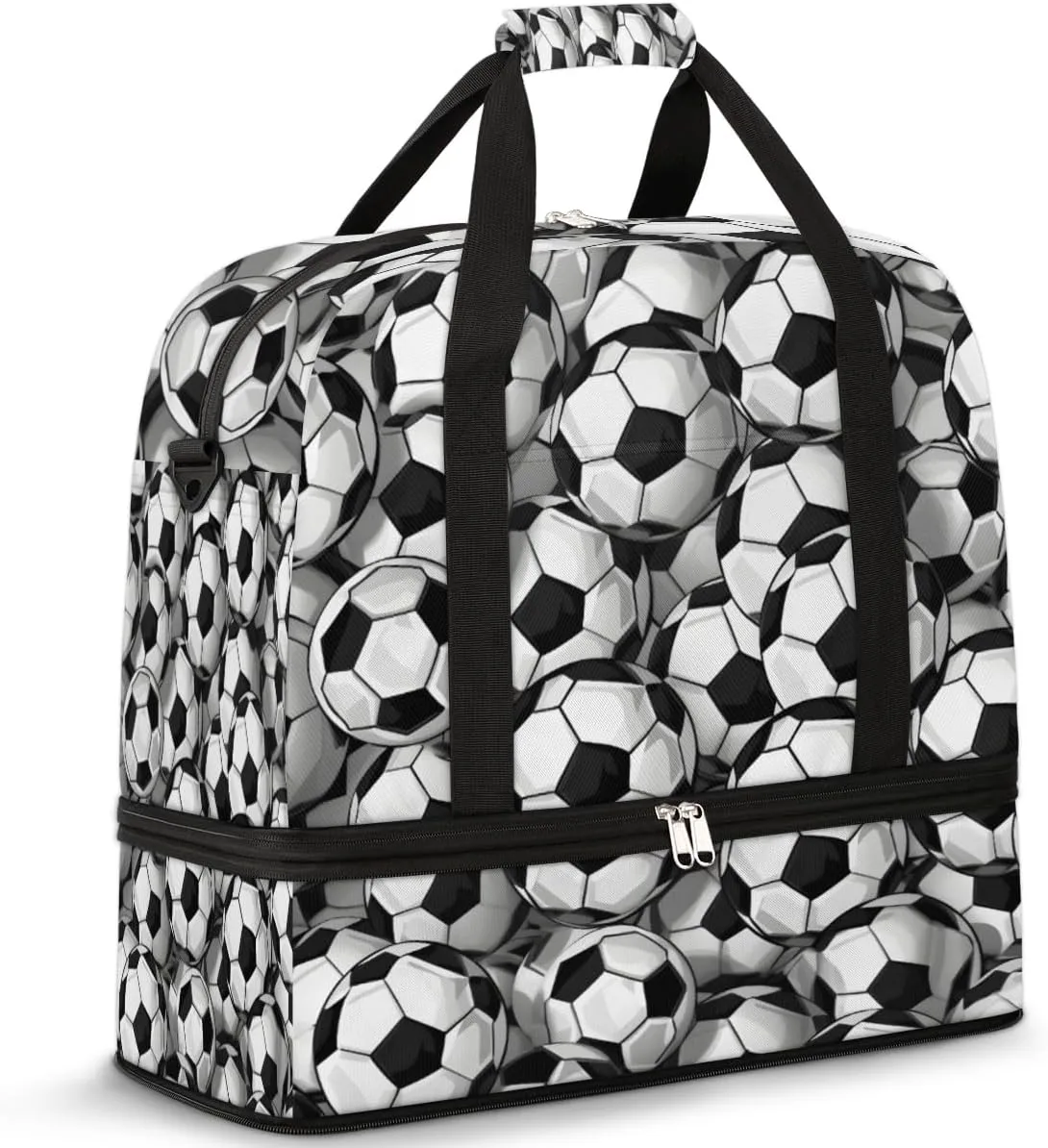 Footballs Foldable Duffle Bag with Shoes Compartment Large Capacity Waterproof Travel Weekender Bag Overnight Bag for Sports Gym