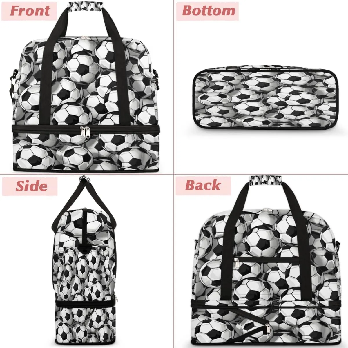 Footballs Foldable Duffle Bag with Shoes Compartment Large Capacity Waterproof Travel Weekender Bag Overnight Bag for Sports Gym