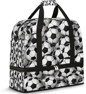 Footballs Foldable Duffle Bag with Shoes Compartment Large Capacity Waterproof Travel Weekender Bag Overnight Bag for Sports Gym