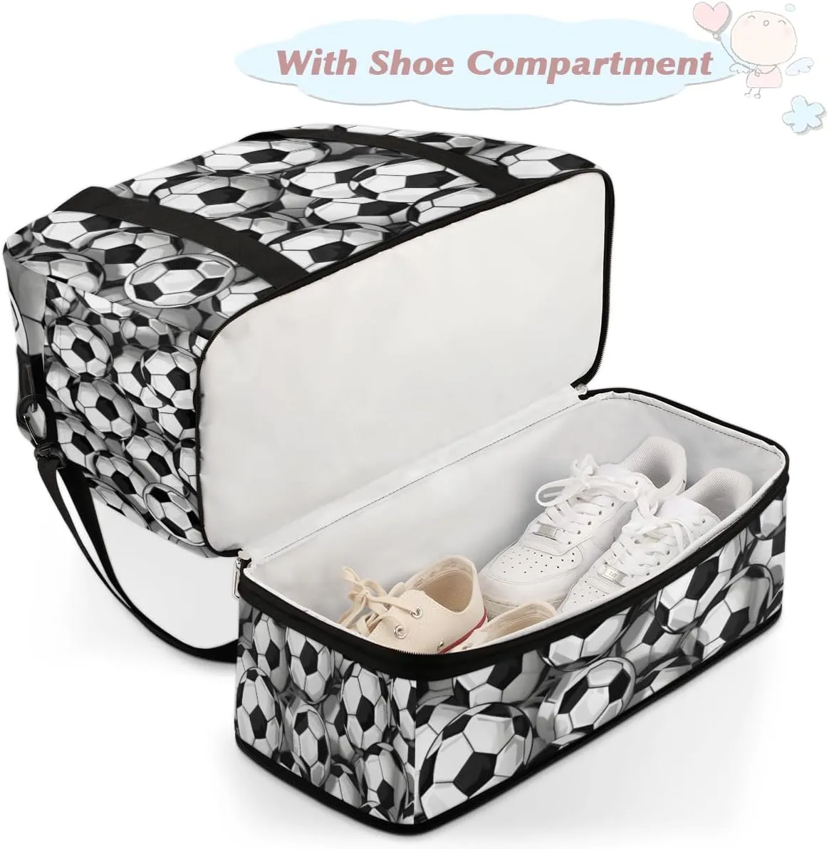 Footballs Foldable Duffle Bag with Shoes Compartment Large Capacity Waterproof Travel Weekender Bag Overnight Bag for Sports Gym