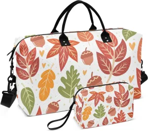 Forest Acorns Autumn Leaves Travel Gym Duffel Bag Quilted Weekender Bags Carry on Overnight Tote Bag for Women Men