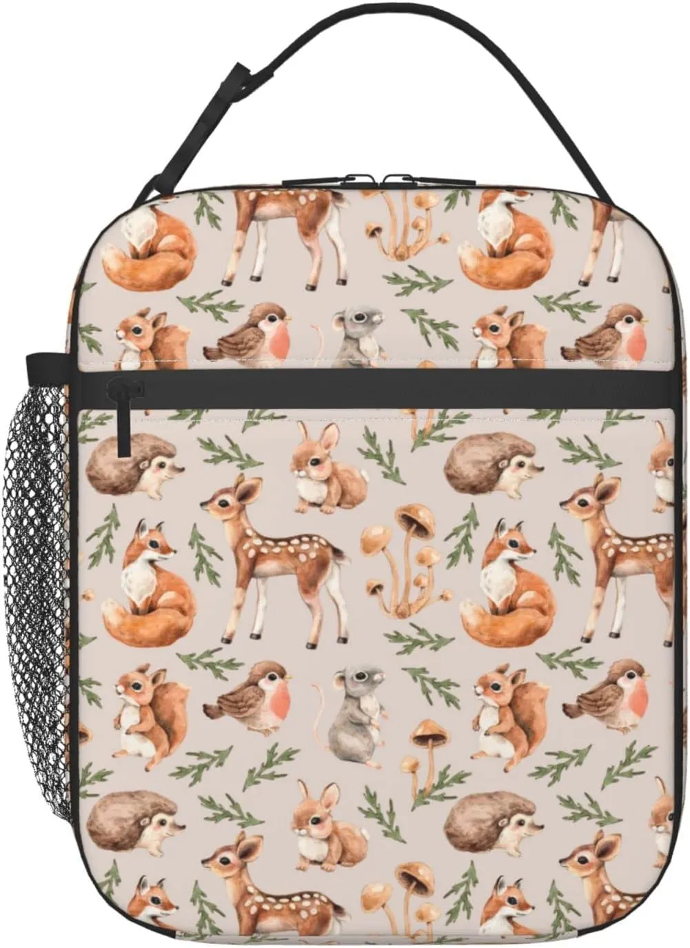 Forest Little Animals Lunch Bag Insulated Portable Reusable Deer Squirrel Fox Hedgehog And Bird Lunch Box With Zipper For Picnic Work Office Travel School