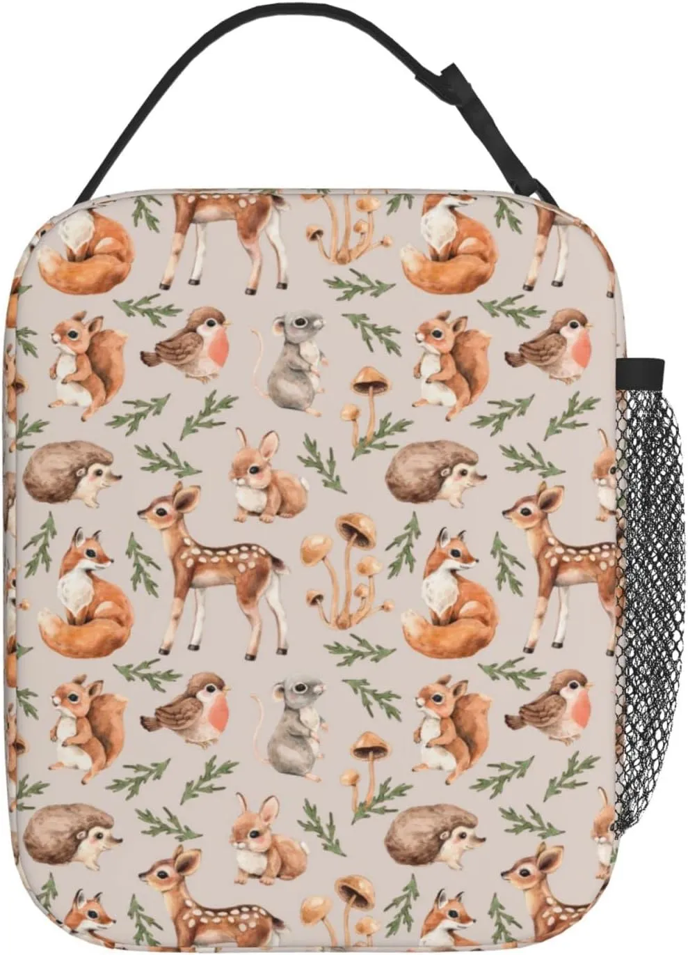 Forest Little Animals Lunch Bag Insulated Portable Reusable Deer Squirrel Fox Hedgehog And Bird Lunch Box With Zipper For Picnic Work Office Travel School