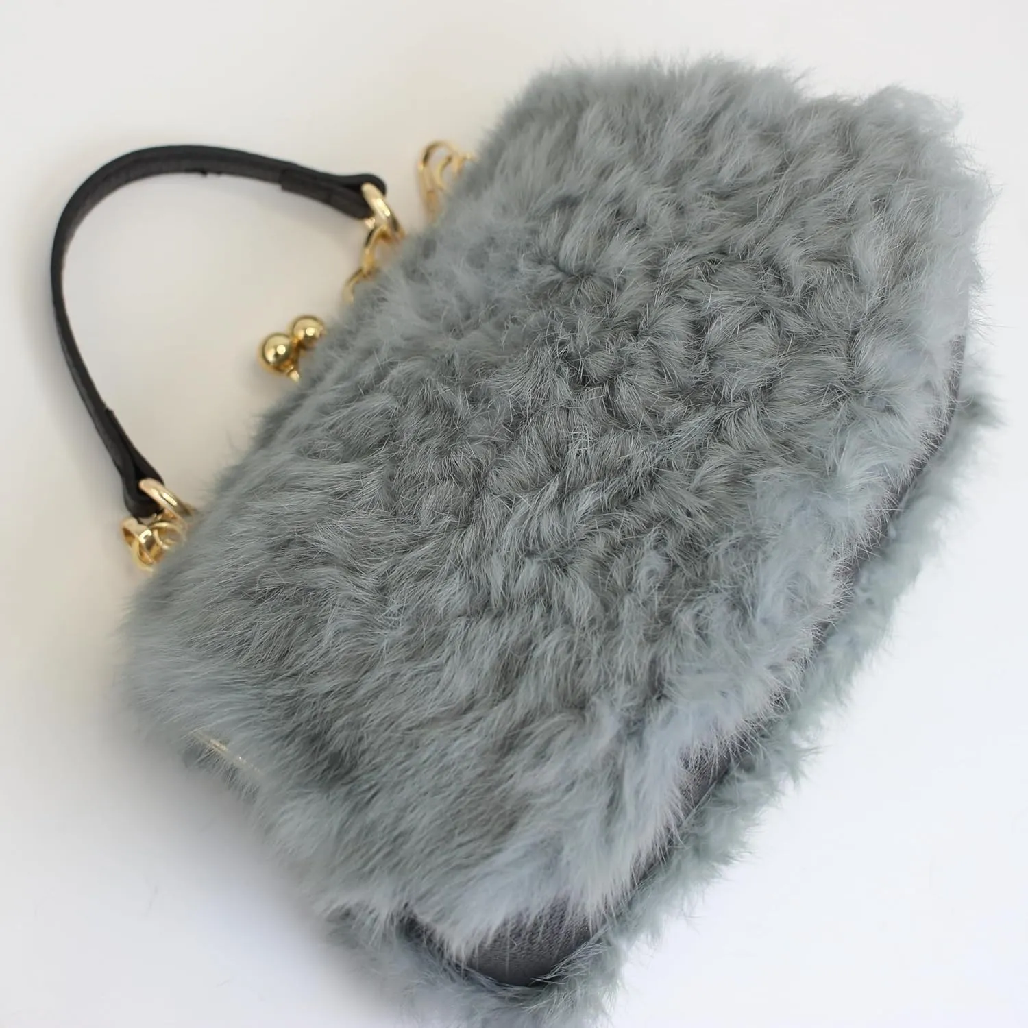 Fosrion Faux Karakul Rabbit Fur Clutch – Small Kiss Lock Purse with Short Handle and Shoulder Strap