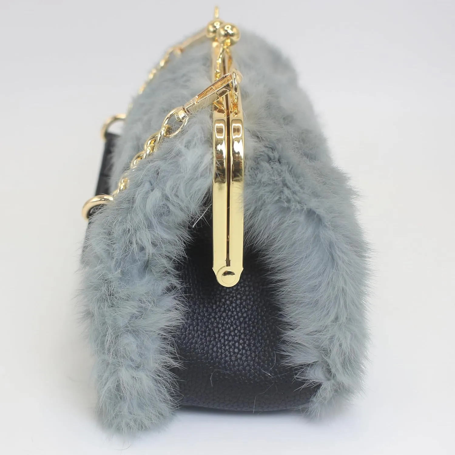 Fosrion Faux Karakul Rabbit Fur Clutch – Small Kiss Lock Purse with Short Handle and Shoulder Strap