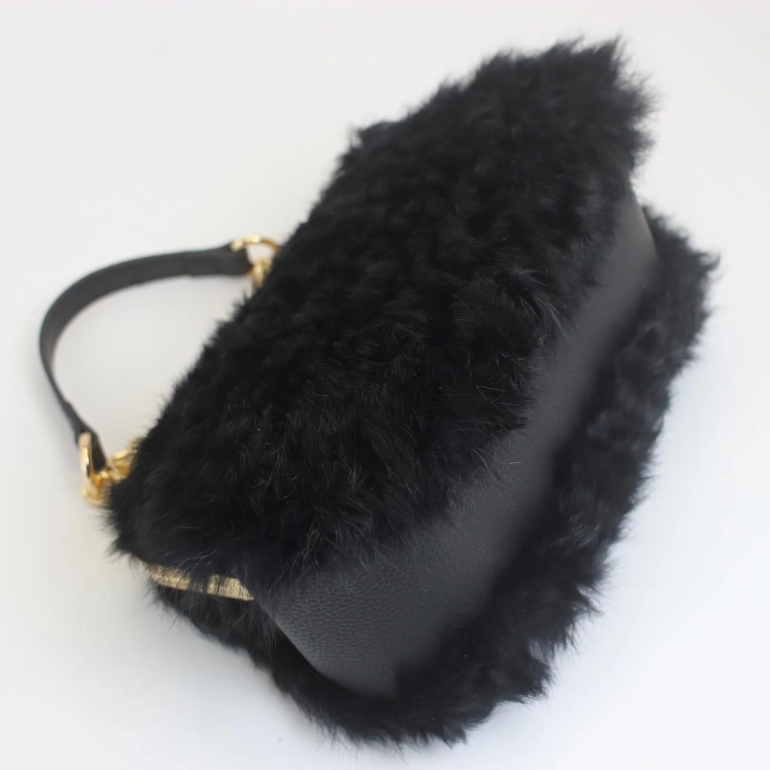 Fosrion Faux Karakul Rabbit Fur Clutch – Small Kiss Lock Purse with Short Handle and Shoulder Strap