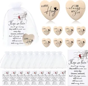 Fumete 50 Sets Funeral Favors for Guests Bulk Pocket Hug Wooden Heart Token with Red Cardinal Greeting Cards and Organza Bags Memorial Day Gifts for Church Family Celebrations of Life Favors