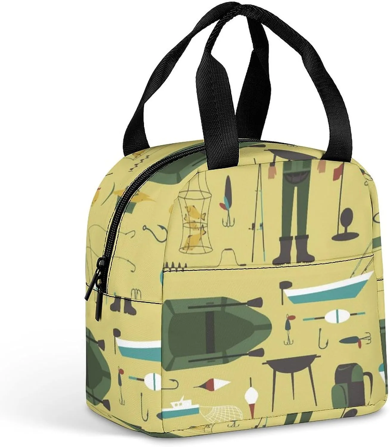 Funny Fishing Reusable Lunch Bento Box Insulated Portable Handbags for Office Work Picnic for Men Women