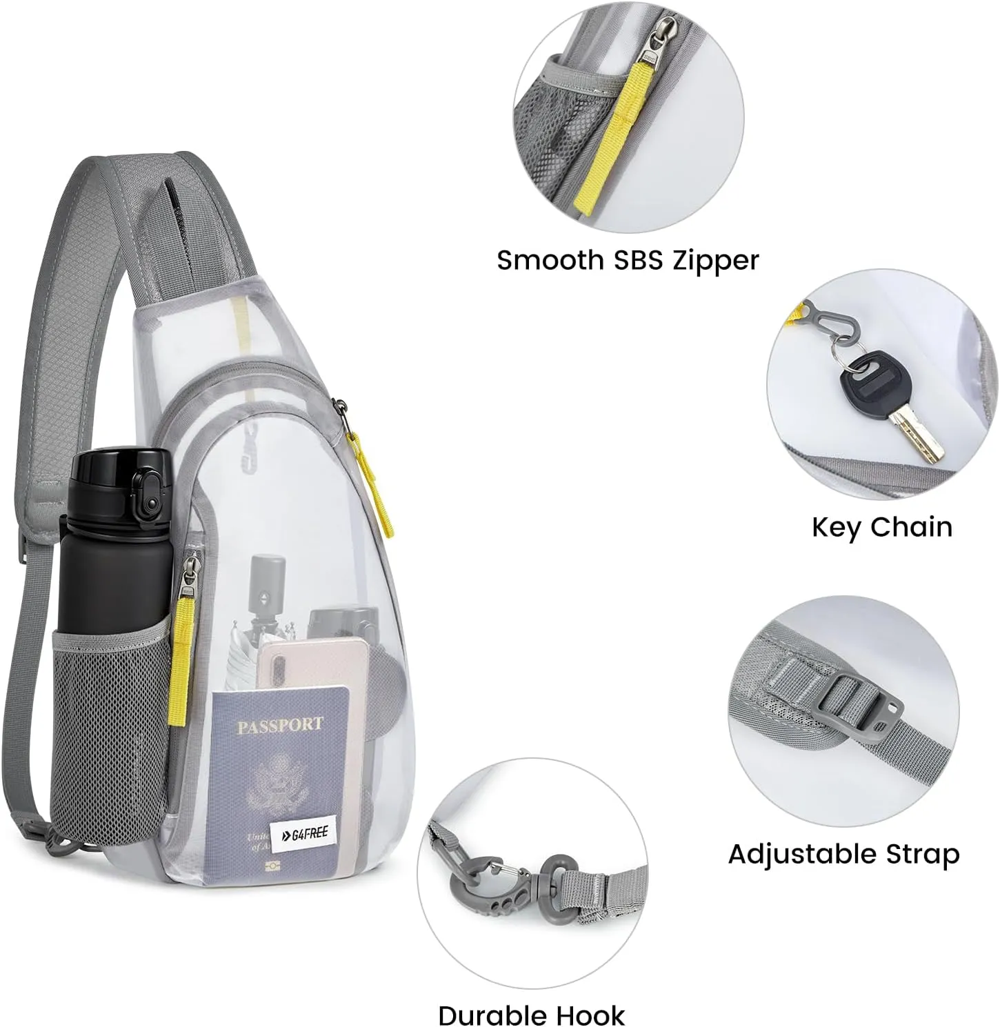 G4Free Clear Fanny pack, Mesh Sling bag Transparent Bag With Adjustable Strap Purse For Travel Festivals Sports Party